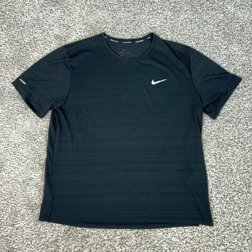 Nike Shirt Mens Large Black Running Dri FIT Short Sleeve Breathable Tee Workout